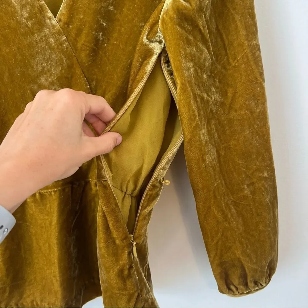 J. Crew Faux Wrap Velvet Long Sleeve Blouse Size 2 in Mustard Yellow